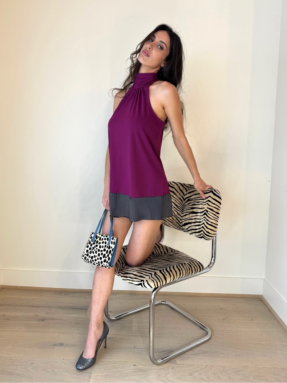 INC International Concepts Purple and Gray Halter Mini Dress